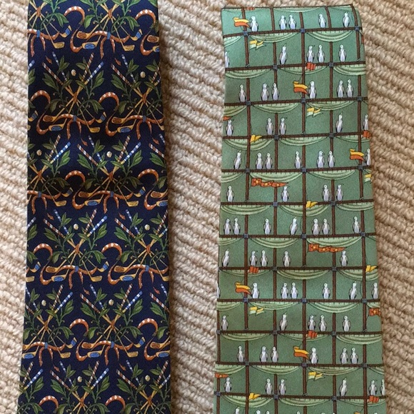 Ferragamo Ties (2)- Silk, Green, Blue - Picture 2 of 3